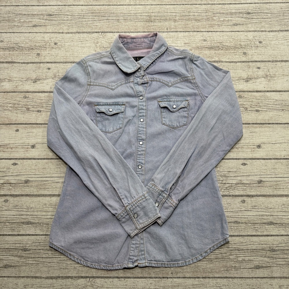 Vintage Ci Sono Denim Shirt Womens Medium Blue Pearl Snap Western Button Down